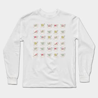 Grandma's Vintge Teacups Watercolour Long Sleeve T-Shirt